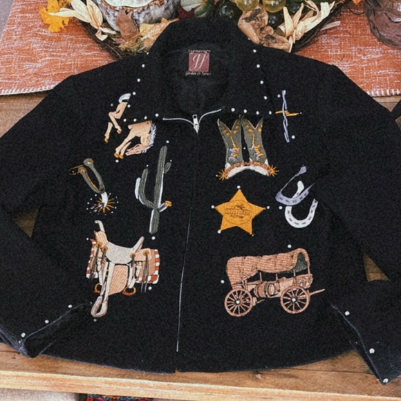 Gordon & James women's black western-themed embroidered jacket. - Picture 3 of 6